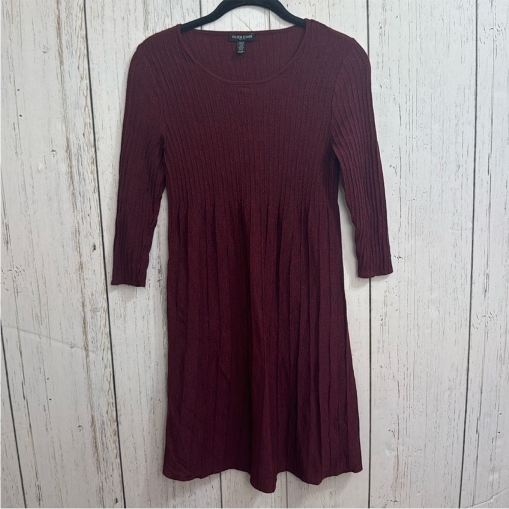 Eileen Fisher Burgundy Ribbed Knit Dress PS